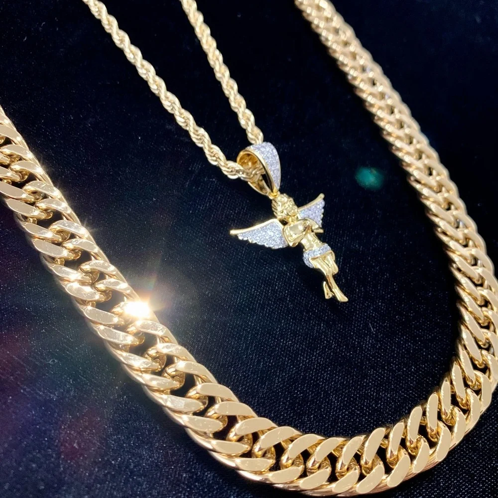 ANGEL FULL DIAMONDS CZ 18K GOLD CHAIN MADE IN ITALY *LIFETIME WARRANTY*